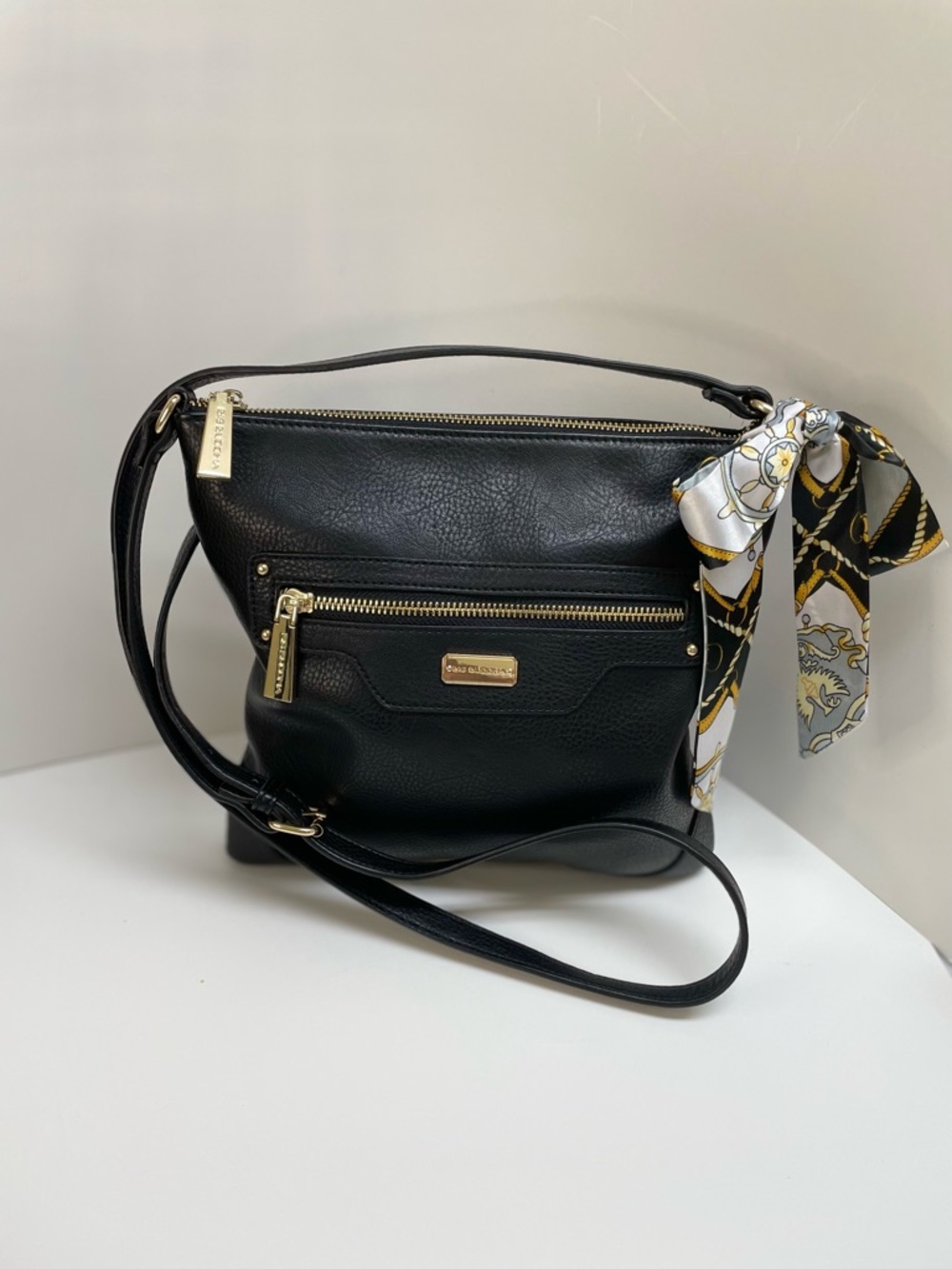 Big Buddha Black Crossbody Bag with Gold Details